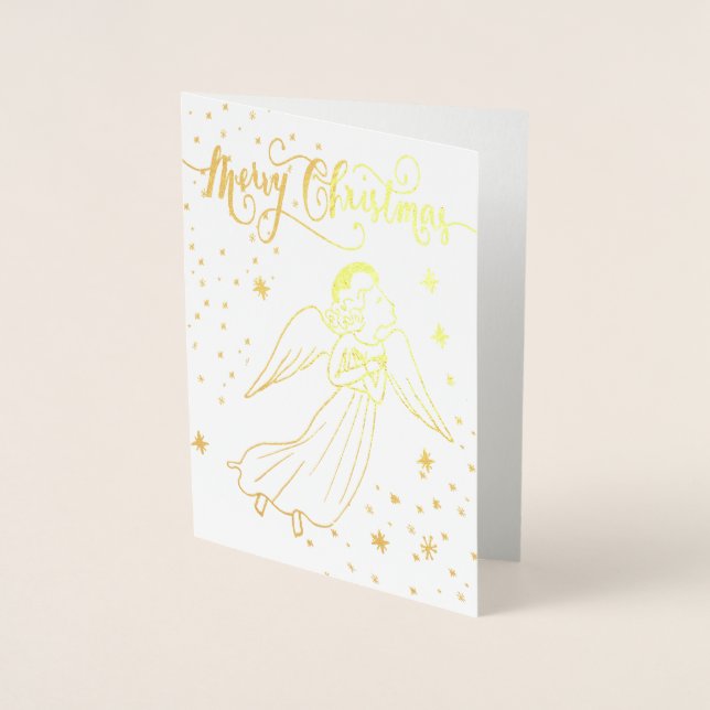 Carte Dorée gold foil angel Merry Christmas card (Devant)