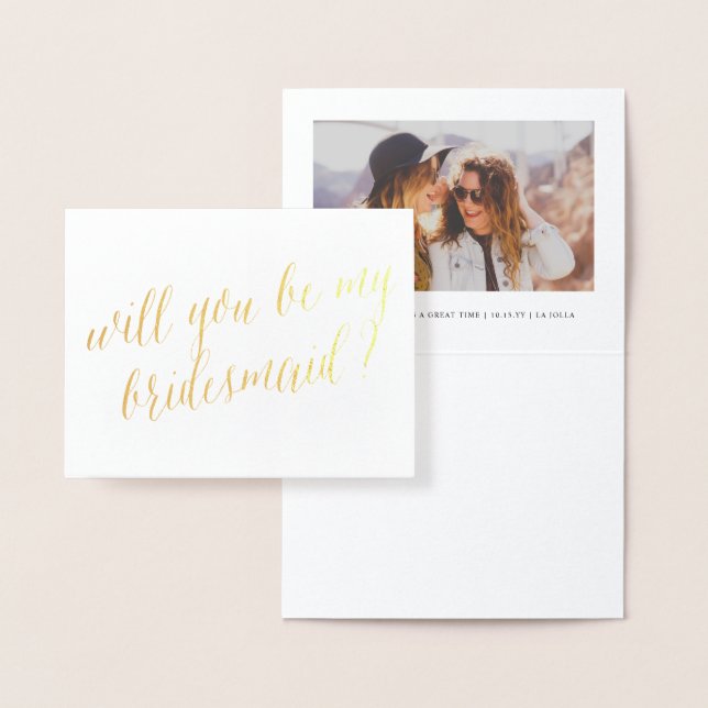 Carte Dorée Gold Foil Calligraphie Chic Be My Bridesmaid Photo (Affichage)