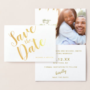Carte Dorée Gold Foil Enregistrer la date avec photo