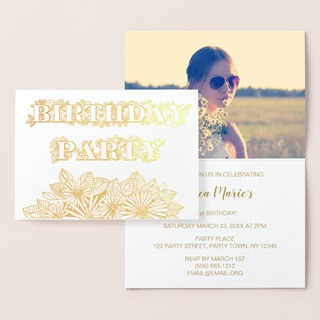 Carte Dorée Gold Foil Floral Daisy Anniversaire Fête Invitatio (Affichage)