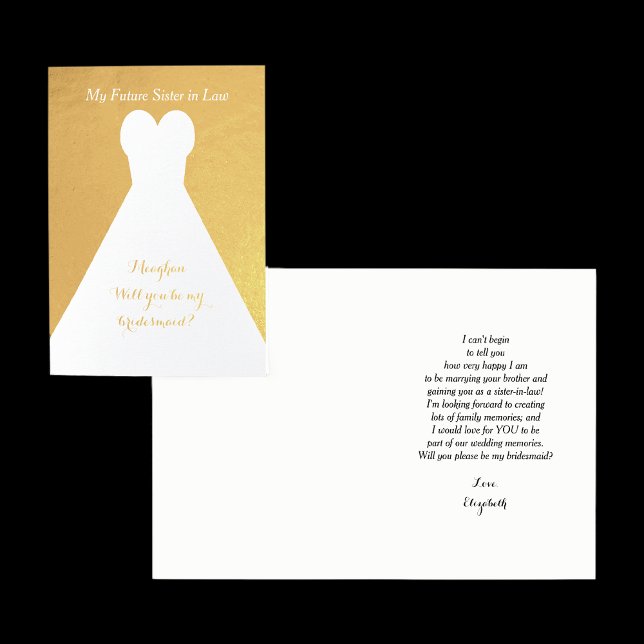 Carte Dorée Gold Foil future Soeur en droit Poème Bridesmaid (Créateur téléchargé)