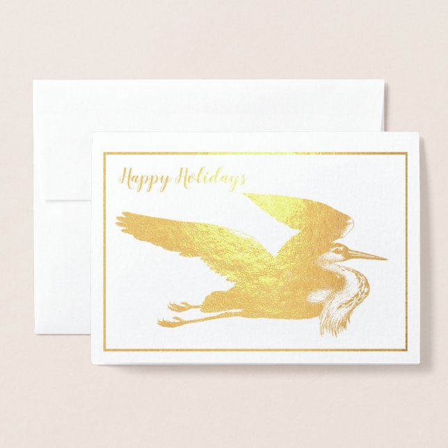 Carte Dorée Gold Foil Great Blue Heron Holiday Thoreau Citatio (Devant avec enveloppe)