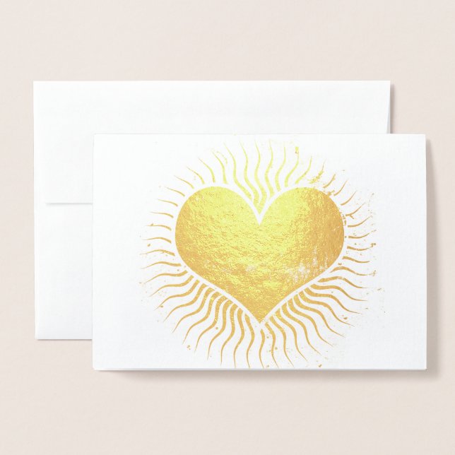 Carte Dorée Gold Foil Heart Valentine (Devant avec enveloppe)