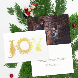 Carte Dorée Gold Foil Joy Flowers Floral Christmas Card