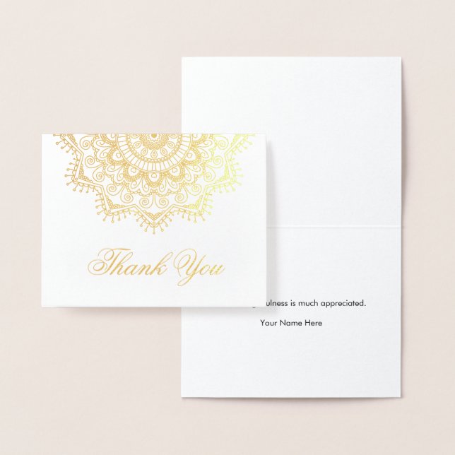 Carte Dorée Gold Foil Mandala Elegant Merci (Affichage)
