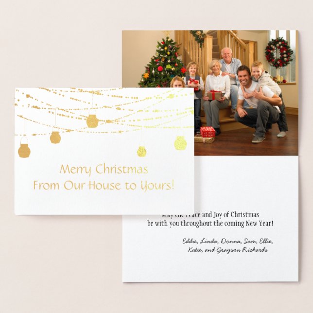 Carte Dorée Gold Foil Mason Jar String Lumières Photo Noël (Affichage)