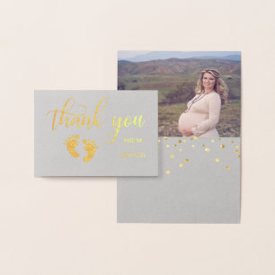 Carte Dorée Gold FOIL MERCI Baby shower GRAY   PHOTO
