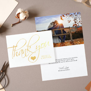 Carte Dorée Gold Foil MERCI Coeur Mariage   PHOTO