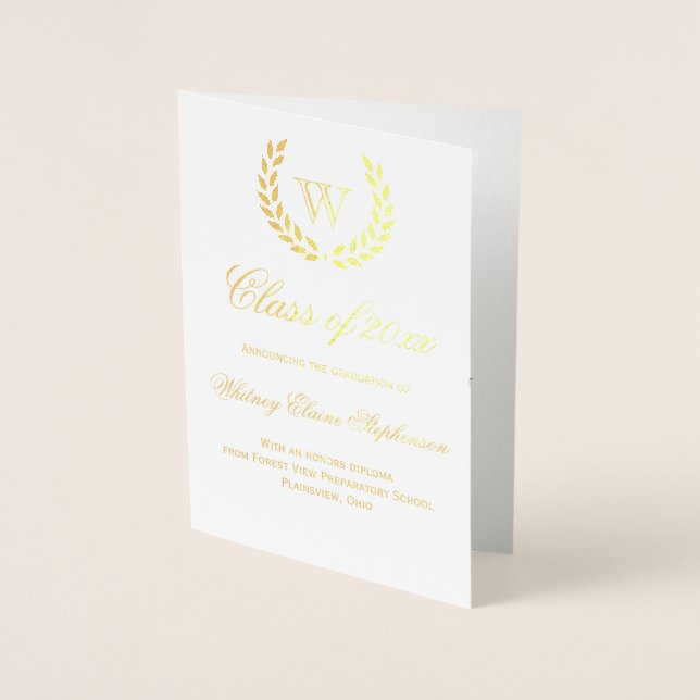 Carte Dorée Gold Foil Monogramme Photo College Graduation (Devant)