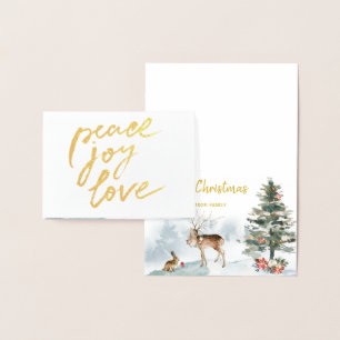 Carte Dorée Gold Foil Paix Joie Amour Bois Noël