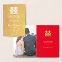 Gold FOIL PHOTO Chinois Mariage du bonheur Rouge