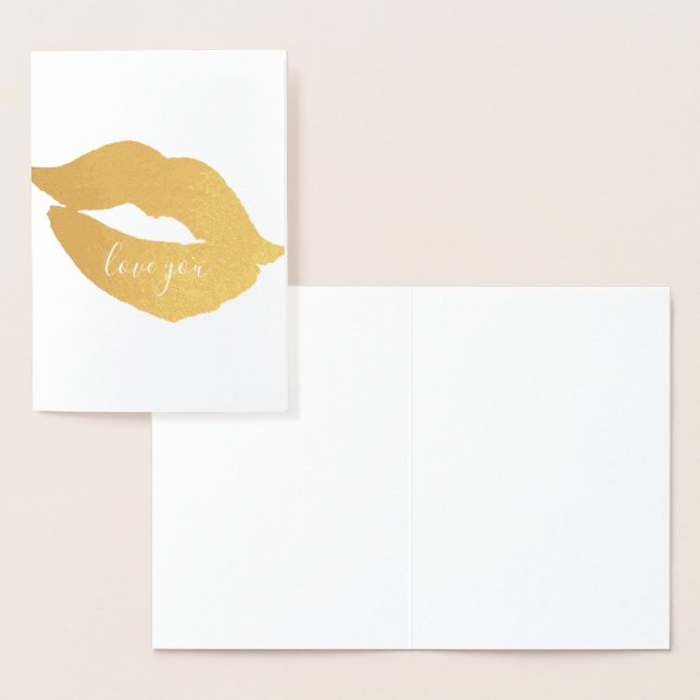 Carte Dorée Gold Glam Lips Kiss Love You (Affichage)