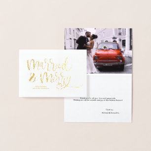 Carte Dorée Gold marié & Joyeux Merci de Noël Mariage