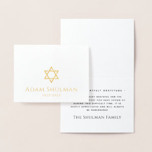Carte Dorée Gold Star of David real foil sympathy thank you