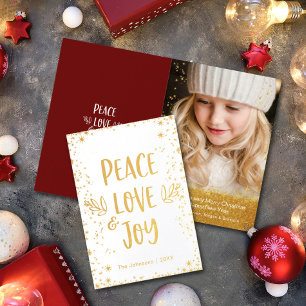 Carte Dorée Gold Stars Modern Peace Love Joy Quota Photo Real