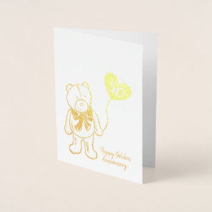 Carte Dorée Golden 50e anniversaire mariage mari teddy bear