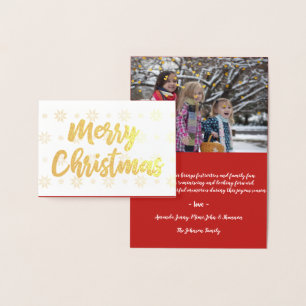 Carte Dorée Golden Joyeux Noël Script Foto Hearts Neige