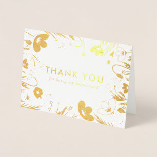 Carte Dorée Golden Retro Poppies Bridesmaid Merci