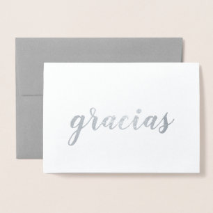 Carte Dorée Gracias Espagnol Merci Brush Script Argent