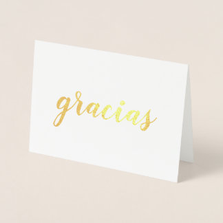 Carte Dorée Gracias Merci espagnol Brushstroke Script Gold