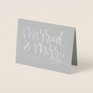 Carte Dorée Gris marié & Joyeux Merci de Noël Mariage