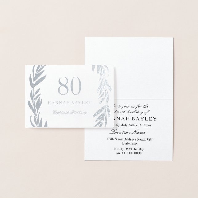 Carte Dorée Guirlande à feuilles d'argent 80e anniversaire Inv (Affichage)