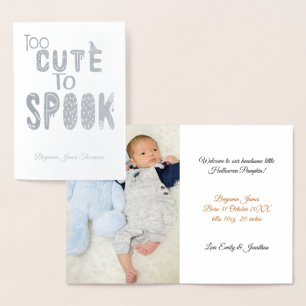 Carte Dorée Halloween Trop Cute Spook Photo Baby Boy annonce