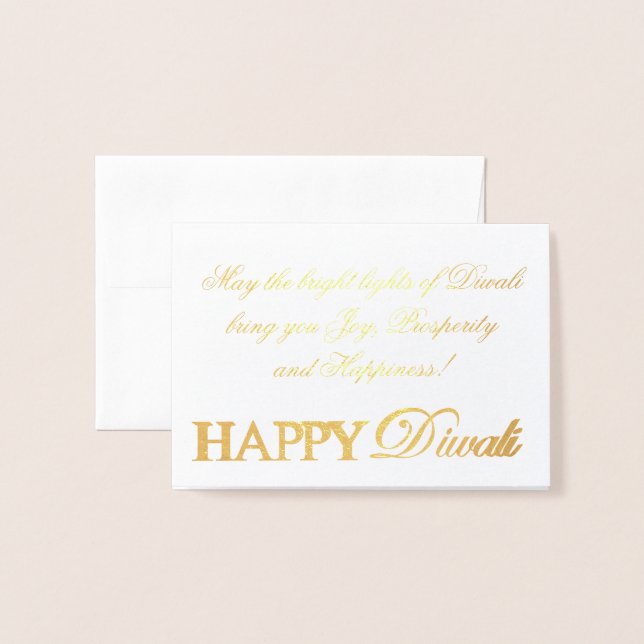 Carte Dorée Happy Diwali Gold Foil Élégante Typographie (Devant avec enveloppe)