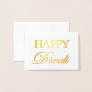 Carte Dorée Happy Diwali Gold Foil Élégante Typographie