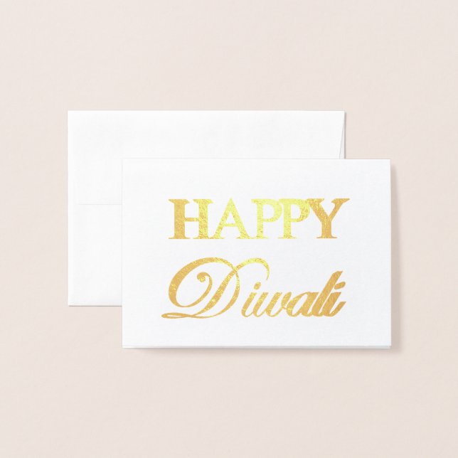 Carte Dorée Happy Diwali Gold Foil Élégante Typographie (Devant avec enveloppe)