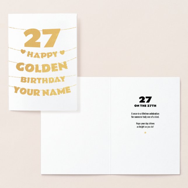 Carte Dorée Happy Golden Birthday, 27th Birthday Gold Foil  (Affichage)
