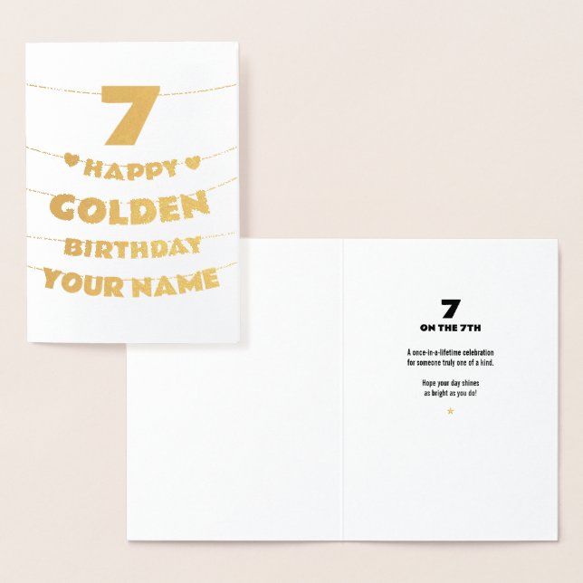 Carte Dorée Happy Golden Birthday, 7th Birthday Gold Foil Card (Affichage)