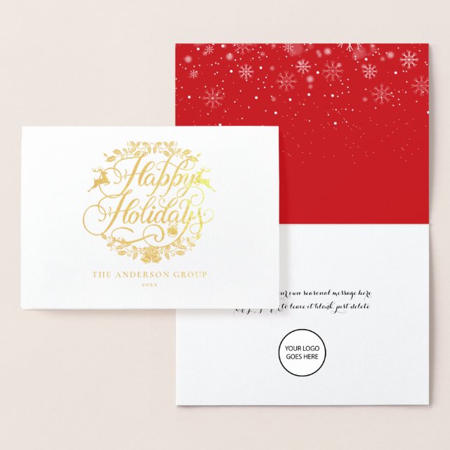 Carte Dorée Happy Holidays Corporate Business Logo Gold (Affichage)