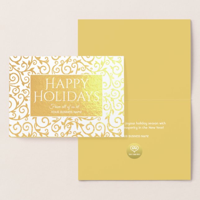 Carte Dorée Happy Holidays Gold Damask Typographie d'entrepris (Affichage)