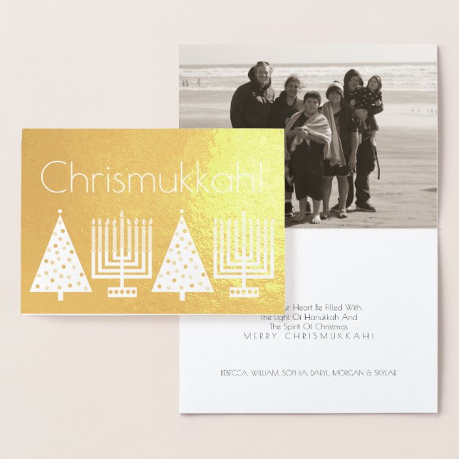 Carte Dorée Holiday Gold Chrismukkah Ajouter Votre Photo Moder (Affichage)