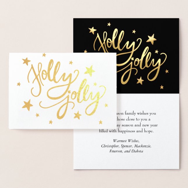 Carte Dorée Holly Jolly | Élégant script de faux or (Affichage)