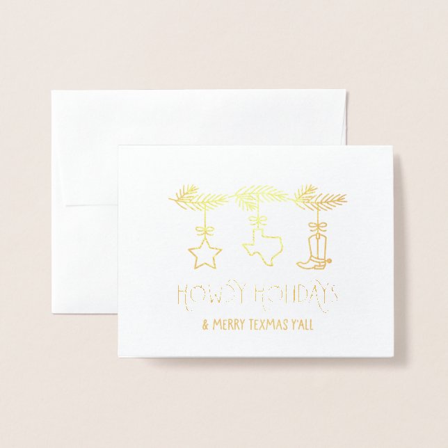 Carte Dorée Howdy Holidays Texas Christmas Grey Card (Devant avec enveloppe)