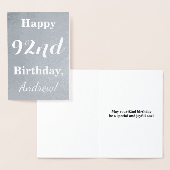 Carte Dorée Huile d'argent de base "HAPPY 92nd BIRTHDAY" + Nom (Affichage)