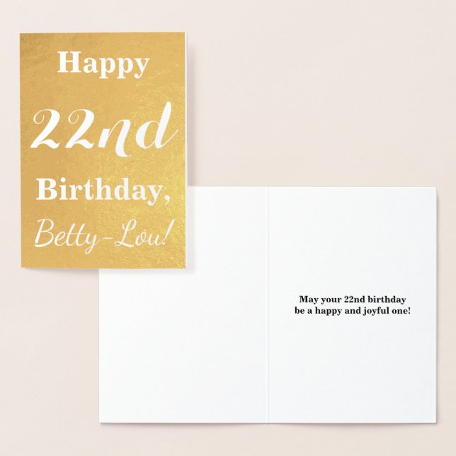 Carte Dorée Huile d'or de base "HAPPY 22nd BIRTHDAY"; Nom pers (Affichage)