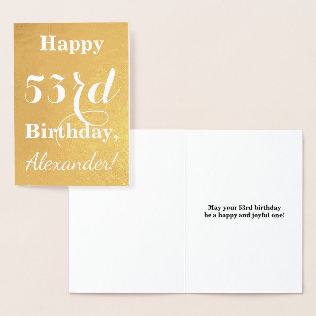 Carte Dorée Huile d'or de base "HAPPY 53rd BIRTHDAY"; Nom pers (Affichage)