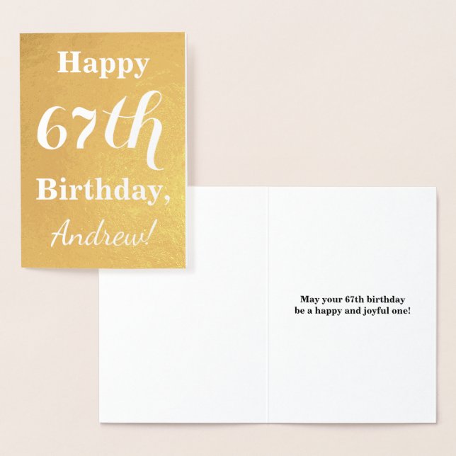 Carte Dorée Huile d'or de base "HAPPY 67th BIRTHDAY"; Nom pers (Affichage)