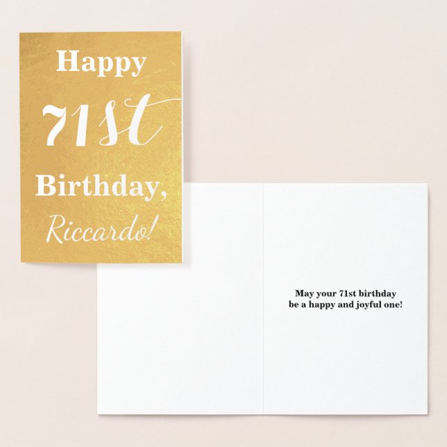 Carte Dorée Huile d'or de base "HAPPY 71st BIRTHDAY"; Nom pers (Affichage)