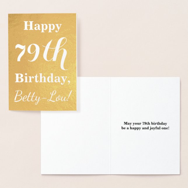 Carte Dorée Huile d'or de base "HAPPY 79th BIRTHDAY"; Nom pers (Affichage)