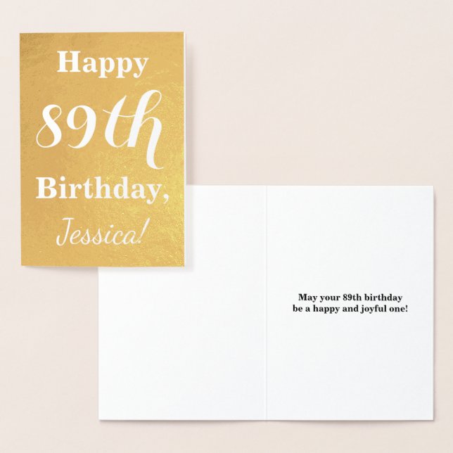 Carte Dorée Huile d'or de base "HAPPY 89th BIRTHDAY"; Nom pers (Affichage)