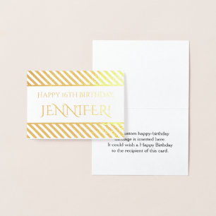 Carte Dorée Huile d'or rayée "Joyeux anniversaire, Jennifer !"