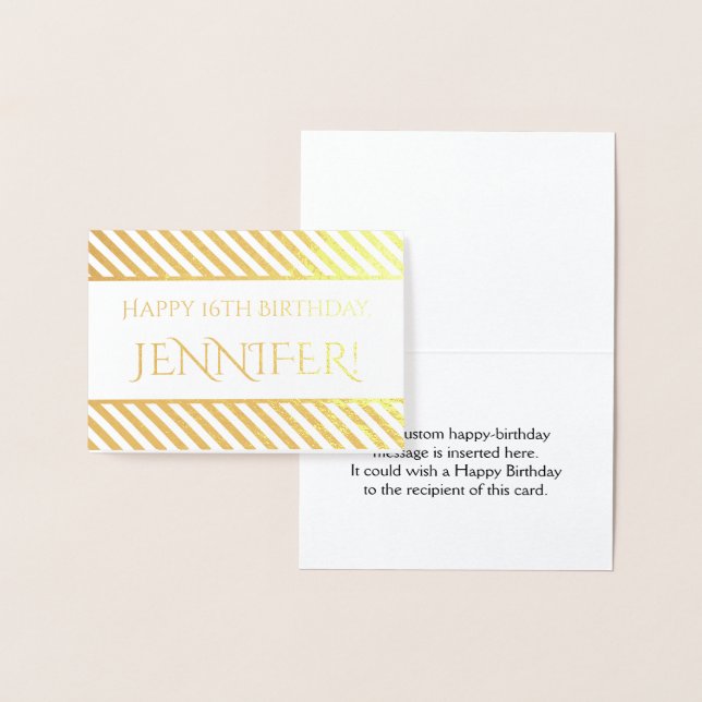 Carte Dorée Huile d'or rayée "Joyeux anniversaire, Jennifer !" (Affichage)