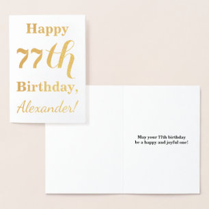 Carte Dorée Huile d'or simple "HAPPY 77th BIRTHDAY" + Nom