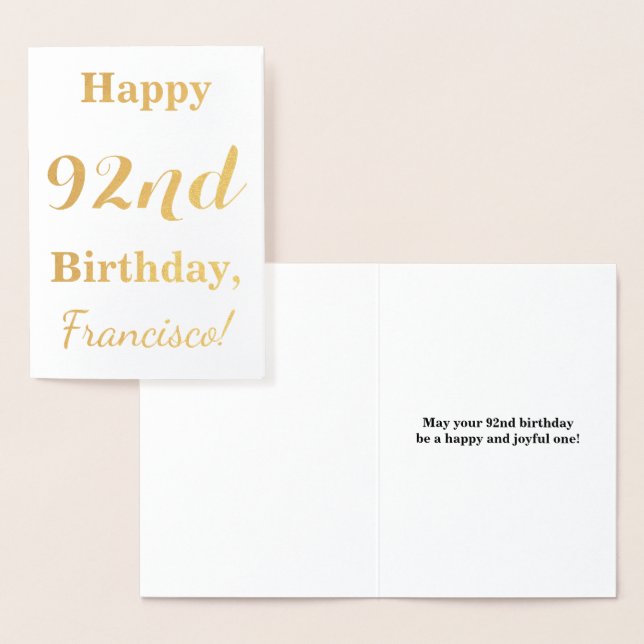 Carte Dorée Huile d'or simple "HAPPY 92nd BIRTHDAY" + Nom (Affichage)