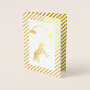 Carte Dorée Imaginaire Anniversaire Unicorne Arc en ciel et nu