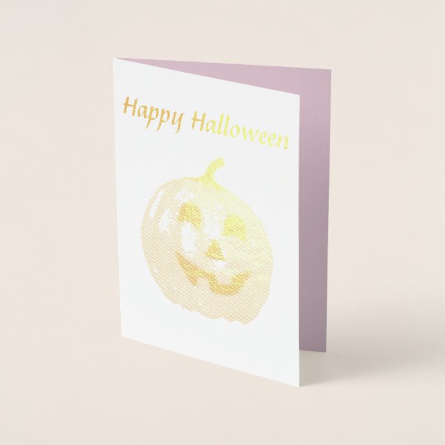 Carte Dorée Jack-o'-lantern citrouille rose pour Halloween (Devant)